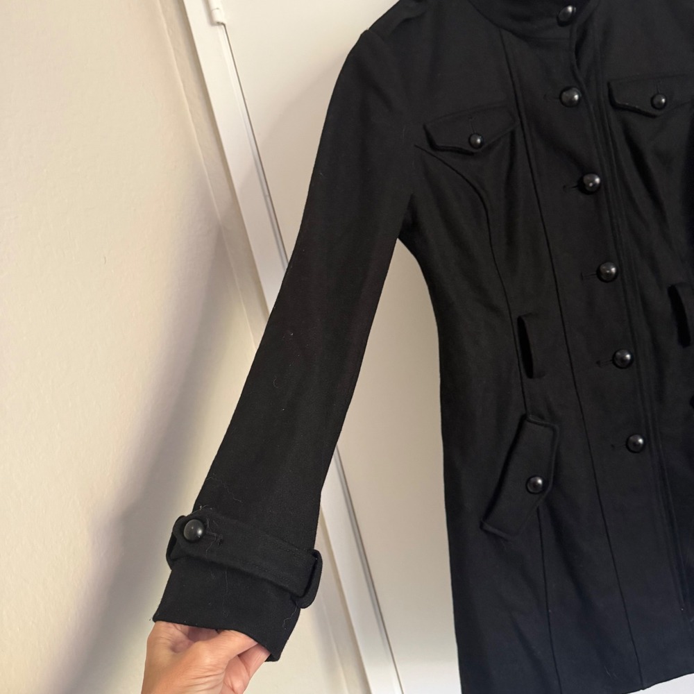 G by Guess Black Military PeaCoat Wool Blend Med Grunge Dark Academia Poetcore - Picture 4 of 6